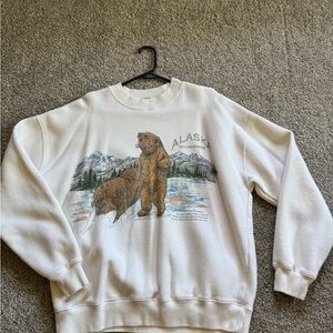 Abercrombie & Fitch White Crewneck Sweater with Bear Design